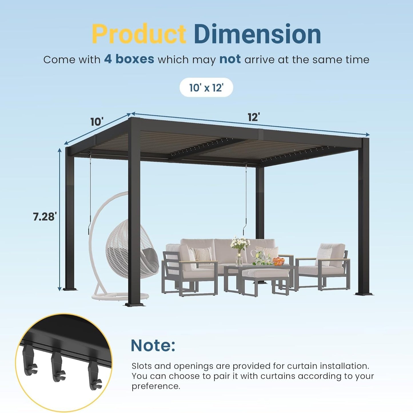 10' X 12' Louvered Pergola, Metal Outdoor Pergola with Adjustable Louvered Roof & Gutter System, Hardtop Patio Gazebo for Backyard, Deck, Garden, Dark Gray
