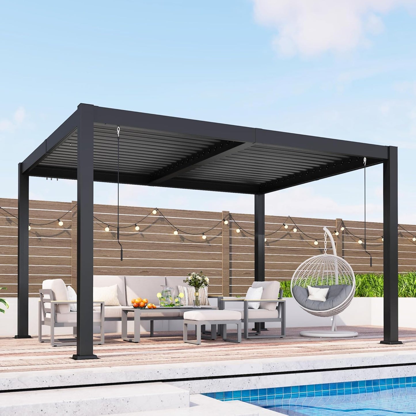 10' X 12' Louvered Pergola, Metal Outdoor Pergola with Adjustable Louvered Roof & Gutter System, Hardtop Patio Gazebo for Backyard, Deck, Garden, Dark Gray