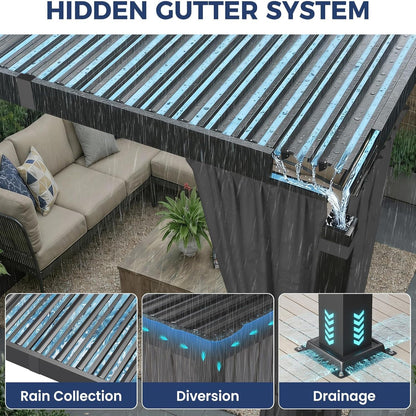 12' X 16' Louvered Pergola, Outdoor Pergola with Metal Adjustable Louvered Roof & Gutter System, Hardtop Patio Gazebo for Backyard, Patio, Garden, Dark Gray