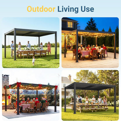 10' X 12' Louvered Pergola, Metal Outdoor Pergola with Adjustable Louvered Roof & Gutter System, Hardtop Patio Gazebo for Backyard, Deck, Garden, Dark Gray