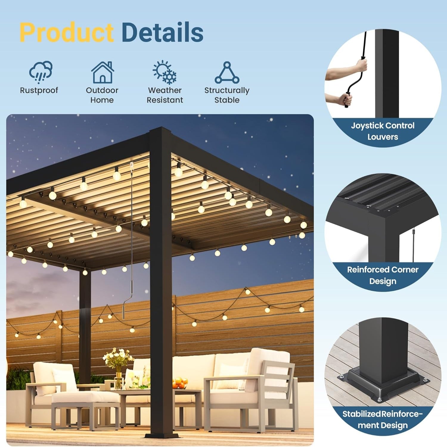 10' X 12' Louvered Pergola, Metal Outdoor Pergola with Adjustable Louvered Roof & Gutter System, Hardtop Patio Gazebo for Backyard, Deck, Garden, Dark Gray