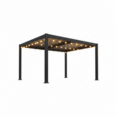10' X 12' Louvered Pergola, Metal Outdoor Pergola with Adjustable Louvered Roof & Gutter System, Hardtop Patio Gazebo for Backyard, Deck, Garden, Dark Gray