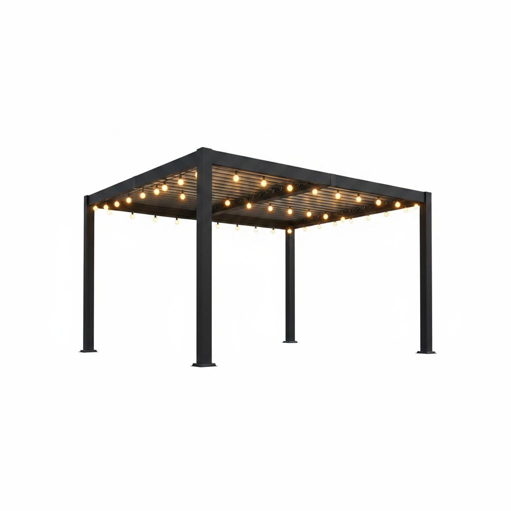 10' X 12' Louvered Pergola, Metal Outdoor Pergola with Adjustable Louvered Roof & Gutter System, Hardtop Patio Gazebo for Backyard, Deck, Garden, Dark Gray