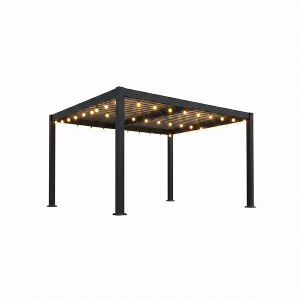 10' X 12' Louvered Pergola, Metal Outdoor Pergola with Adjustable Louvered Roof & Gutter System, Hardtop Patio Gazebo for Backyard, Deck, Garden, Dark Gray